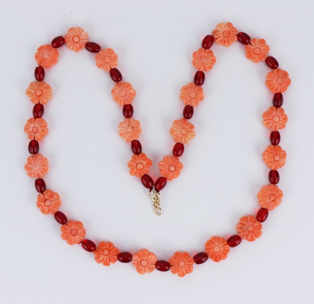 A Pink Coral Beaded Necklace (1 of 2)