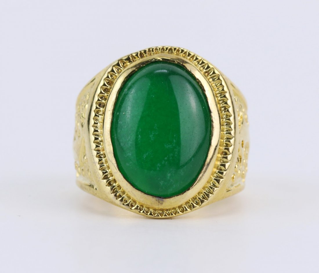An Emerald Green Jadeite & 14K Gold Ring (1 of 4)