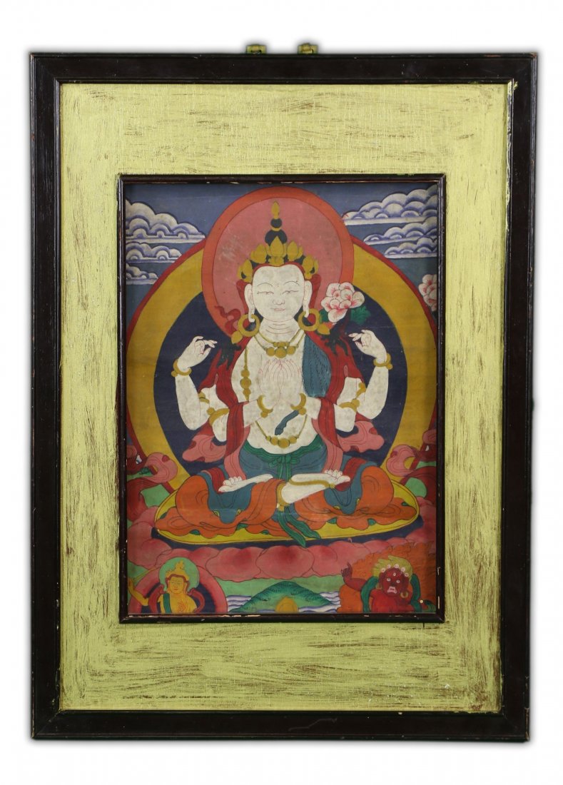 A Framed Tibetan Antique Thangka (1 of 1)