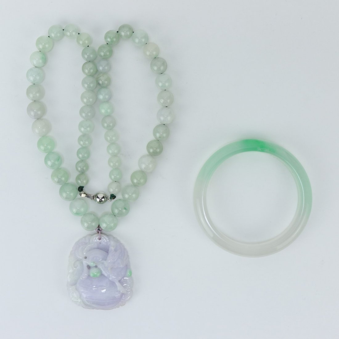 Two (2) Jadeite Or Like Pendant Necklace & Bangle (1 of 3)
