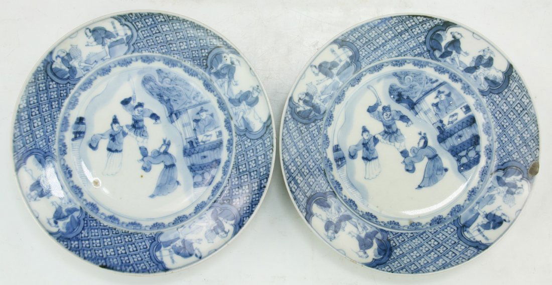 Pair Chinese Antique Blue & White Porcelain Plates (1 of 3)