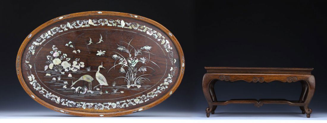 Two (2) Chinese Antique Hardwood Tray & Stand (1 of 4)