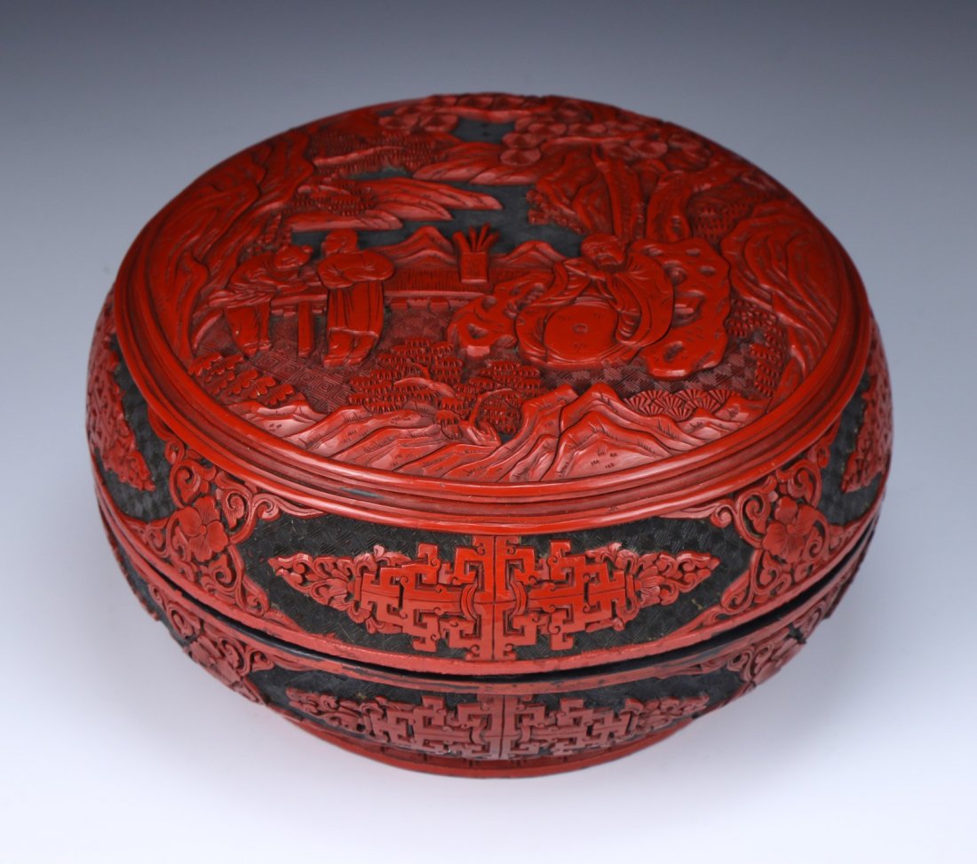 A Chinese Antique Red Cinnabar Lacquer Lidded Case (1 of 5)
