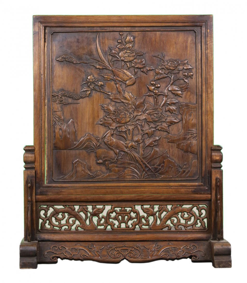 A Chinese Antique Hardwood Carved Table Screen (1 of 2)