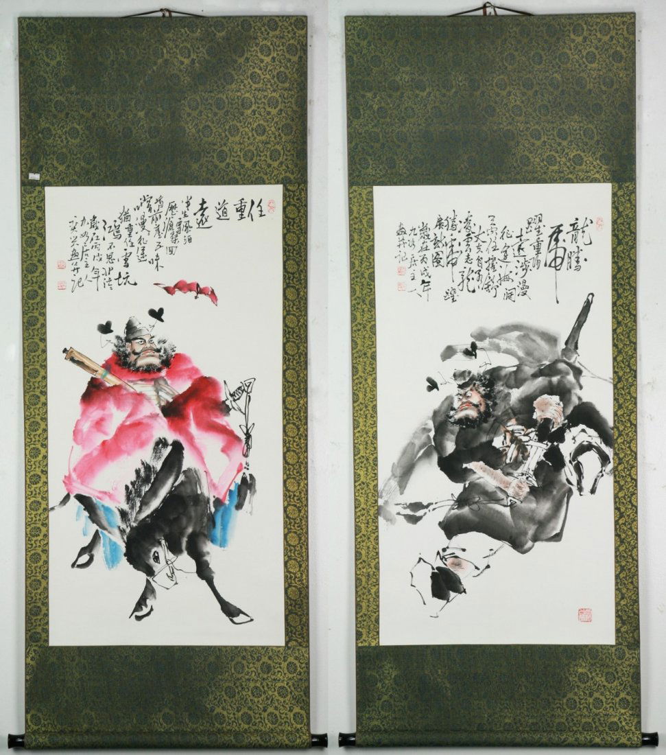 Two (2) Chinese Antique Paper Hanging Painting Scrolls (1 of 8)