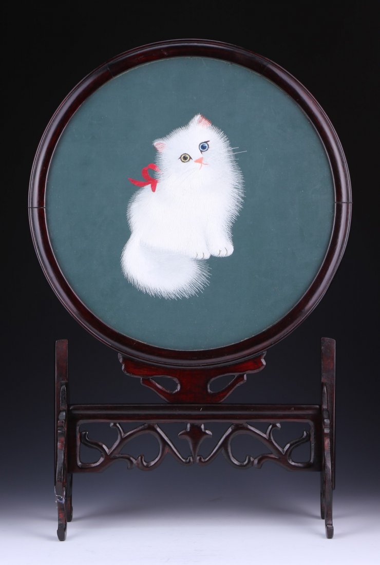 A Chinese Vintage Framed Cat Embroidery (1 of 3)