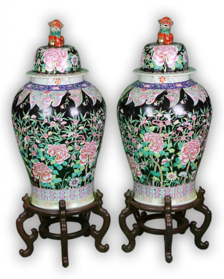 Pair Massive Chinese Famille Rose Lidded Porcelain (1 of 3)