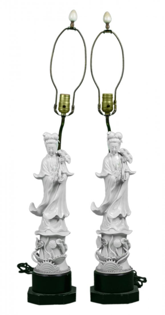 Pair Chinese Blanc De Chine Porcelain Table Lamps (1 of 2)