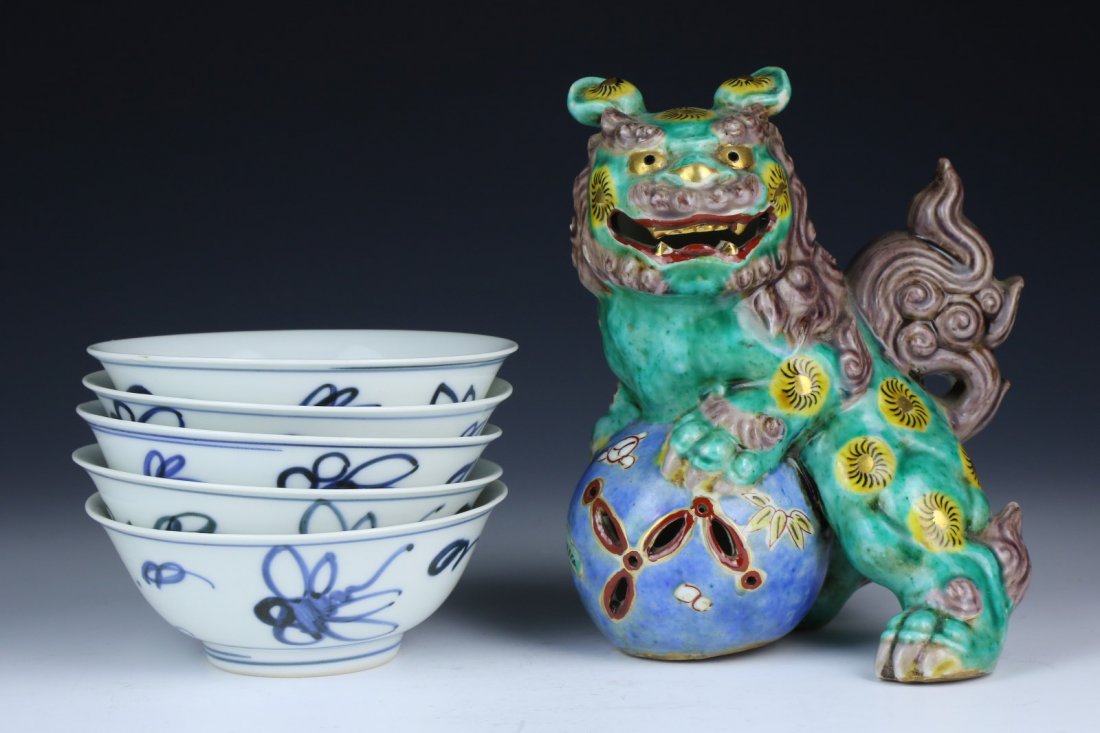 Six (6) Chinese Porcelain Bowls & Lion (1 of 5)