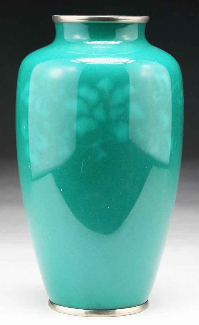 A Japanese Antique Silver Ando Cloisonne Vase: A Japanese Antique Silver Ando Cloisonne Vase: of 19th Century; Size: H: 6-1/4"