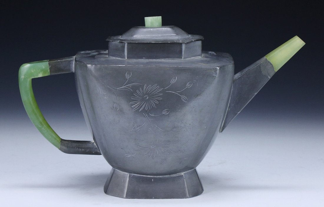 A Chinese Jade & Pewter Encased Yixing Teapot (1 of 5)