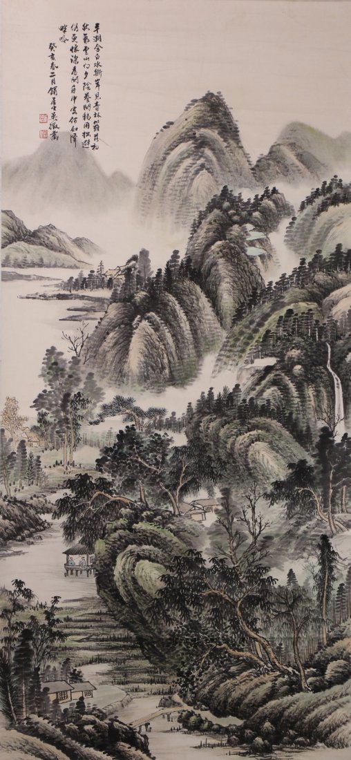 A Chinese Paper Hanging Painting Scroll By Wu, Zheng (1 of 4)