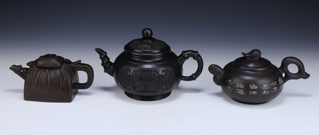 Three (3) Chinese Yixing Zisha Teapots (1 of 5)