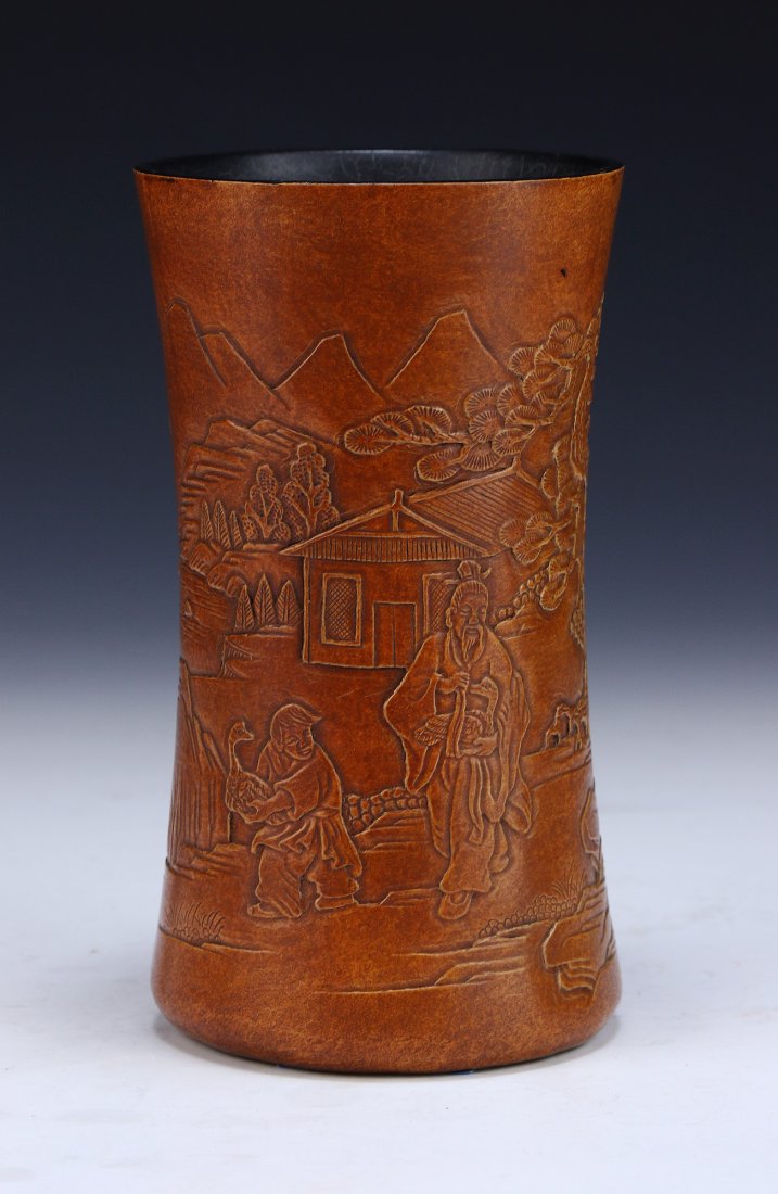 A Chinese Antique Gourd Carved Brush Pot (1 of 4)