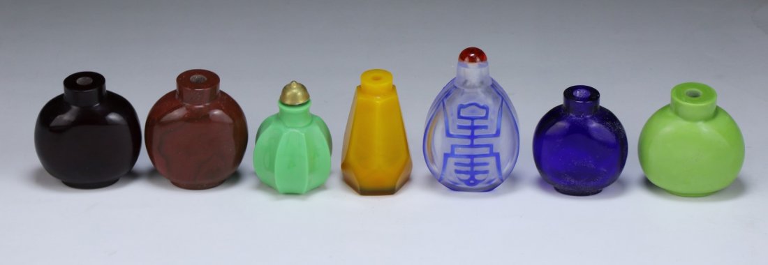 Seven (7) Chinese Antique Peking Glass Snuff Bottles (1 of 3)