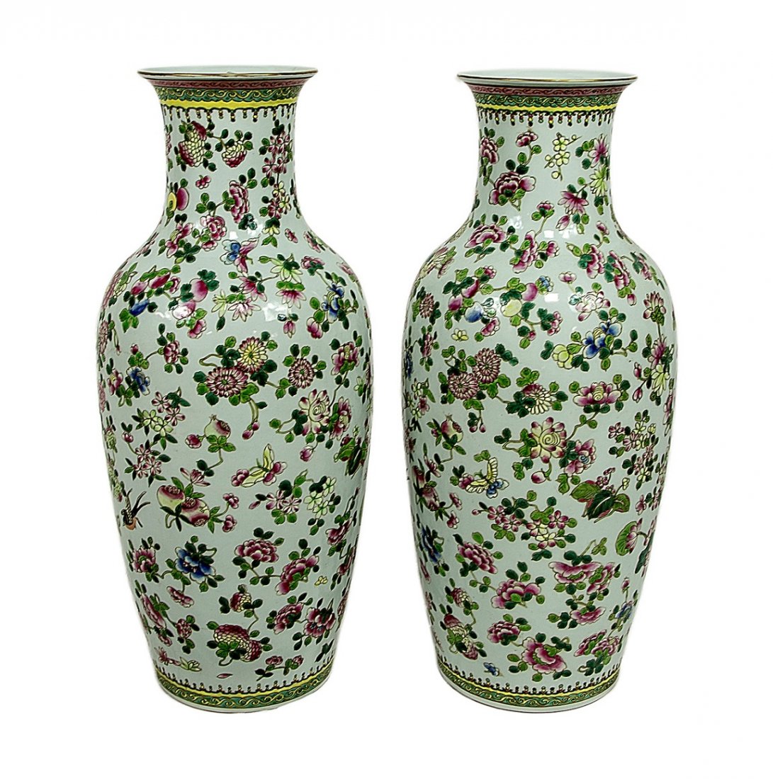 Pair Massive Chinese Famille Rose Porcelain Vases (1 of 3)
