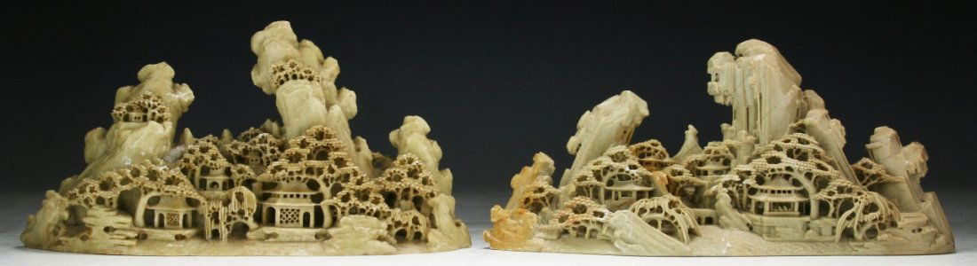 Two (2) Chinese Carved Soapstone Mountains (1 of 3)