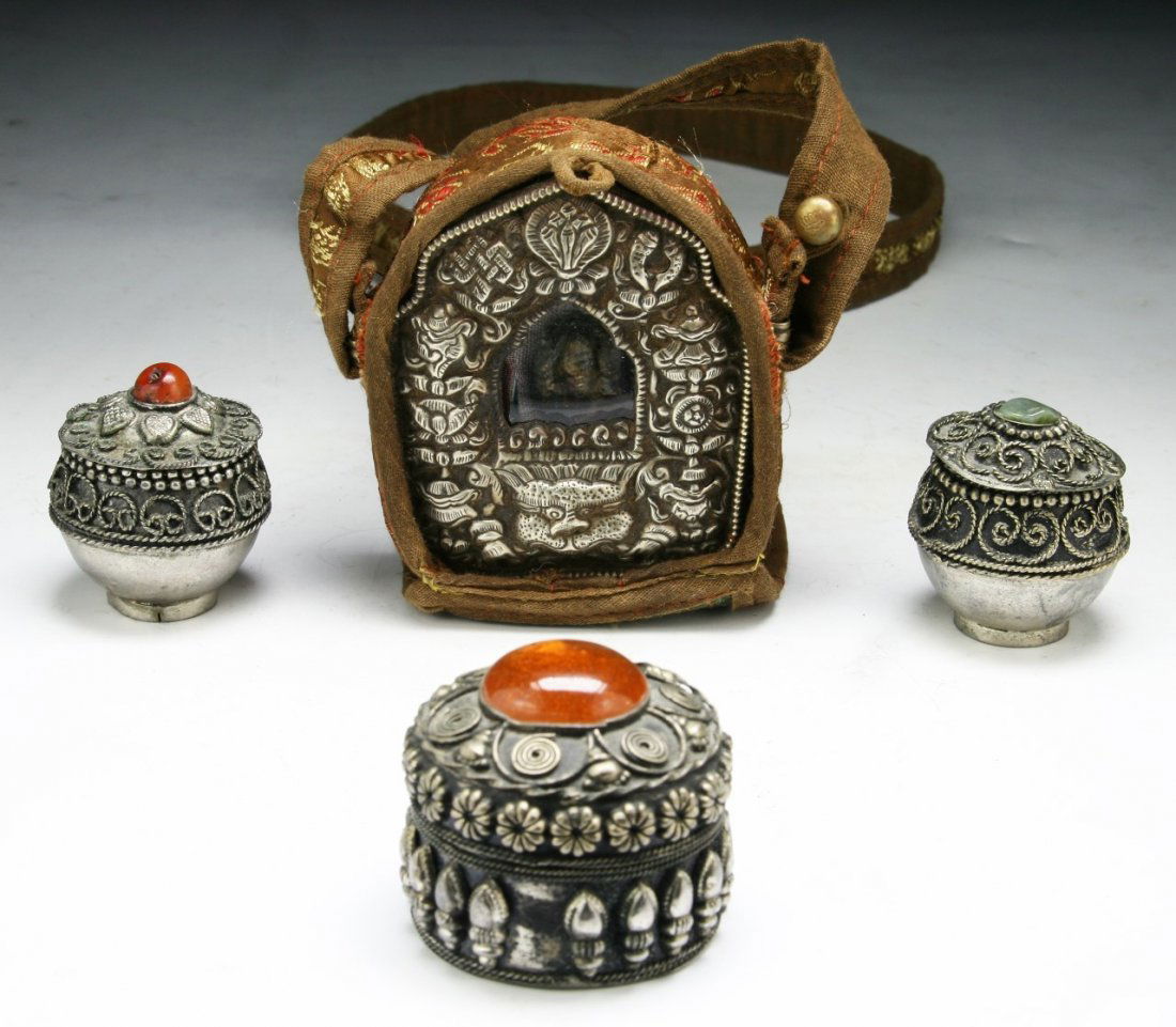 Four (4) Tibetan Silver Items & Embroidery (1 of 4)