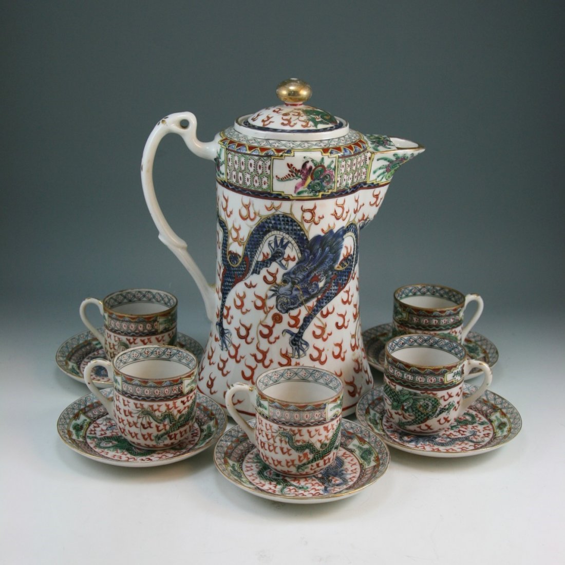 A Chinese Famille Rose Egg Shell Porcelain Teapot Set (1 of 6)