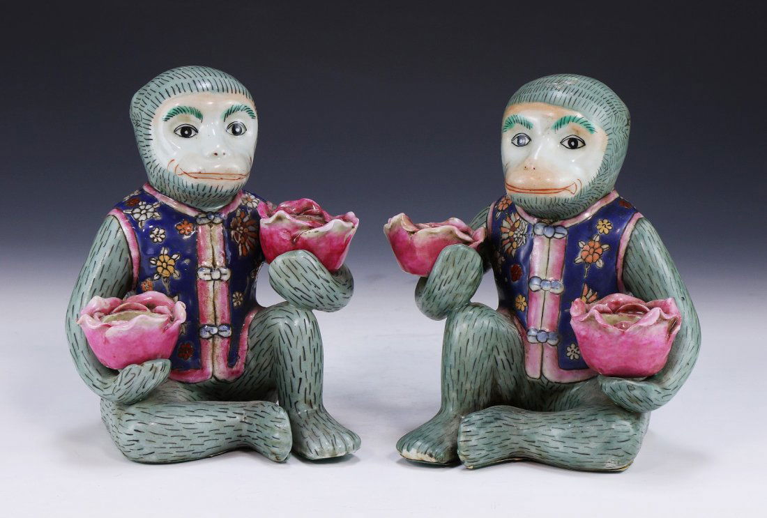 Pair Chinese Antique Porcelain Monkeys (1 of 3)