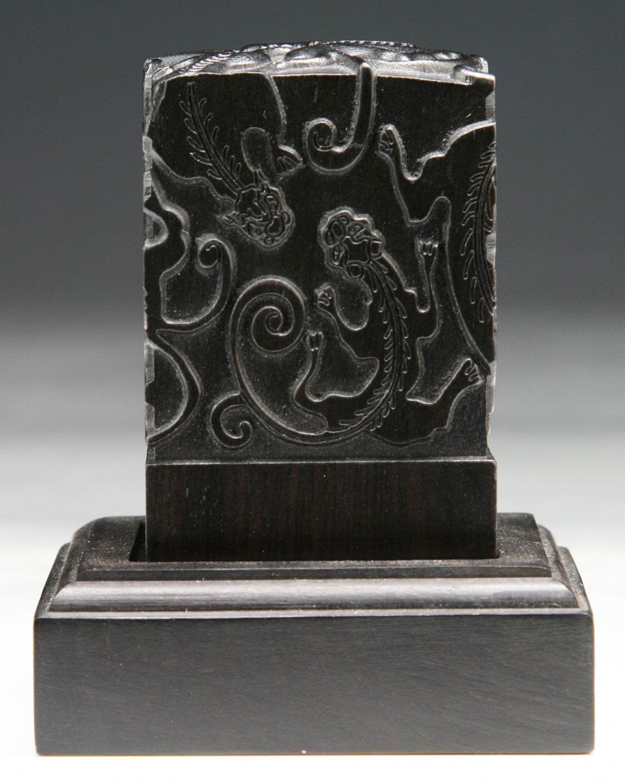 A Chinese Antique Soapstone Seal With ZITAN Hardwood (1 of 3)