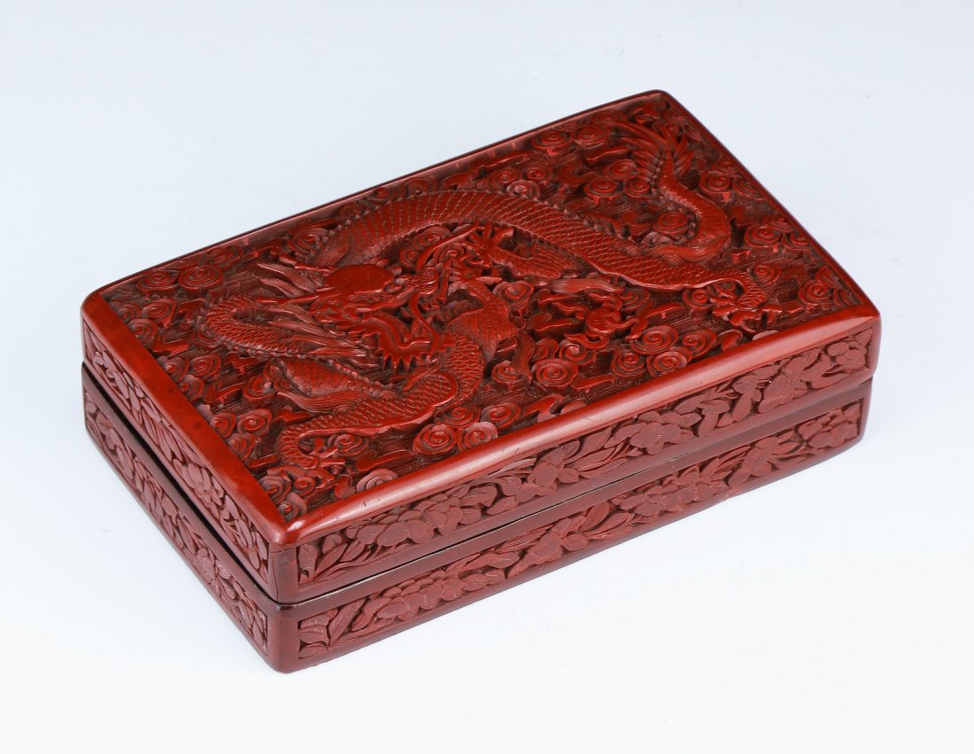 A Chinese Antique Cinnabar Lacquer Lidded Case (1 of 4)