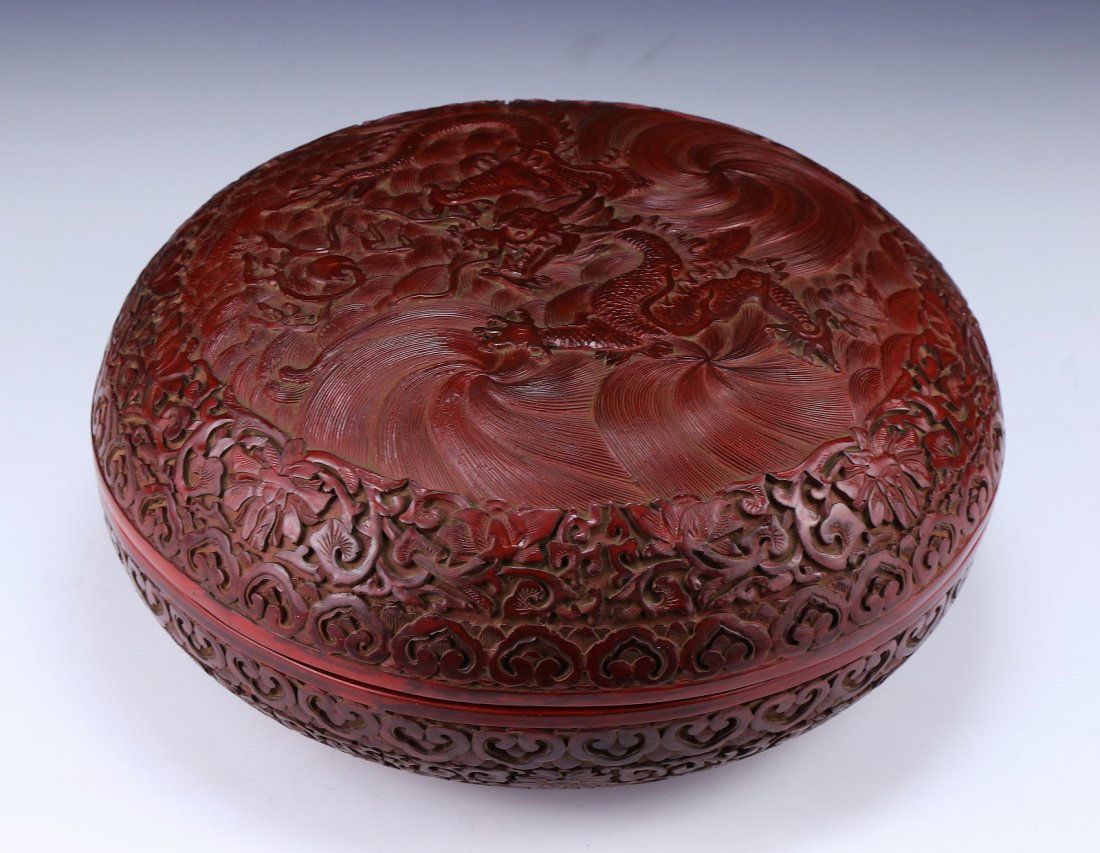 A Chinese Antique Red Cinnabar Lacquer Lidded Case (1 of 4)
