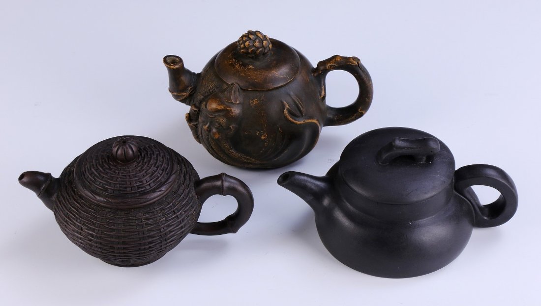 Three (3) Chinese Antique Zisha Teapots (1 of 4)