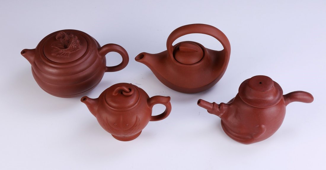 Four (4) Chinese Antique Zisha Teapots (1 of 3)