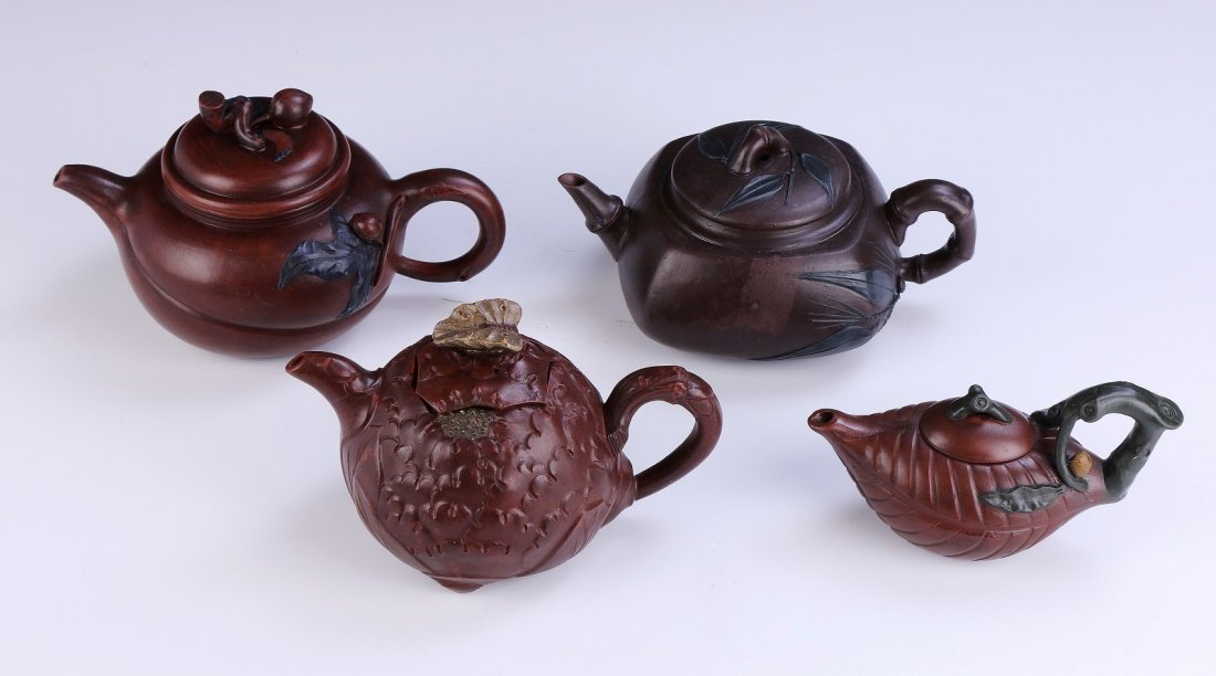 Four (4) Chinese Antique Zisha Teapots (1 of 3)