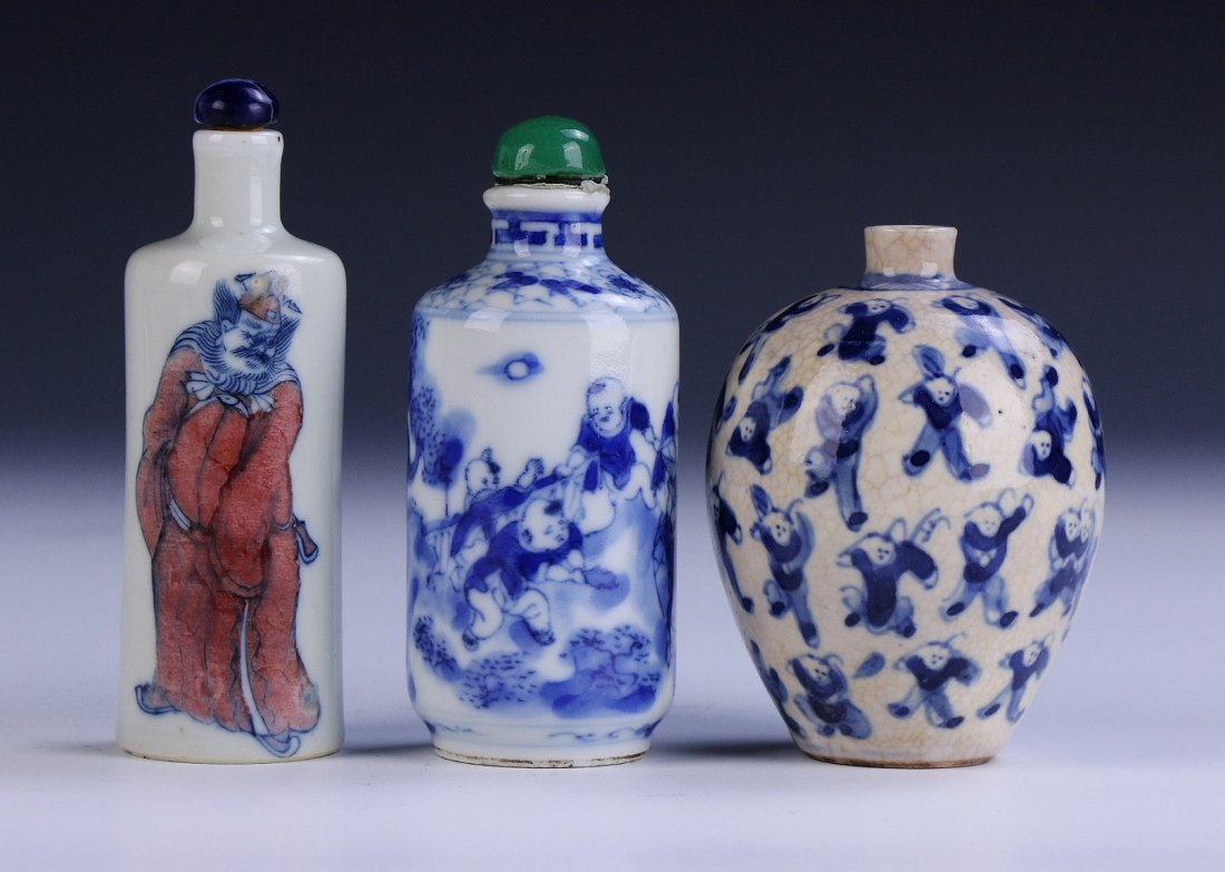 Three (3) Chinese Porcelain Snuff Bottles (1 of 6)