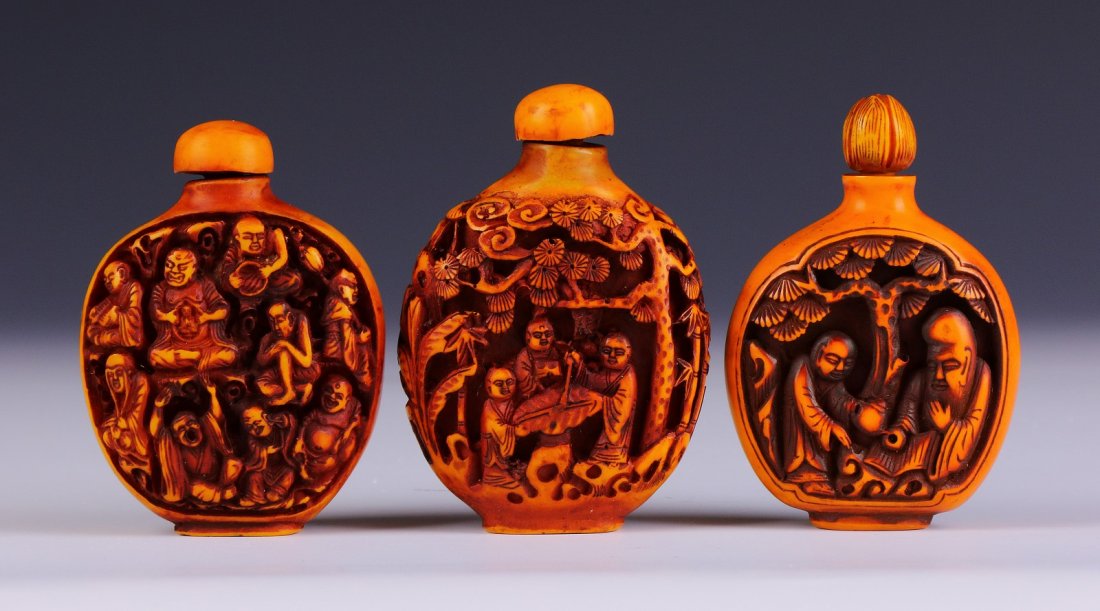 Three (3) Vintage Carved Snuff Bottles (1 of 3)
