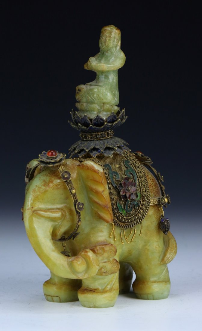 A Chinese Antique Jade & Cloisonne On Silver Figure (1 of 5)