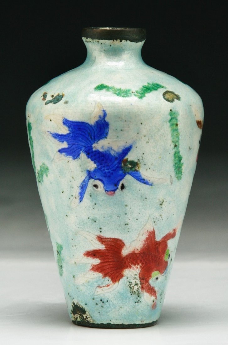 A Chinese Antique Cloisonne On Silver Vase: A Chinese Antique Cloisonne On Silver Vase: signed on the base and of late 19th Century; Size: H: 4"