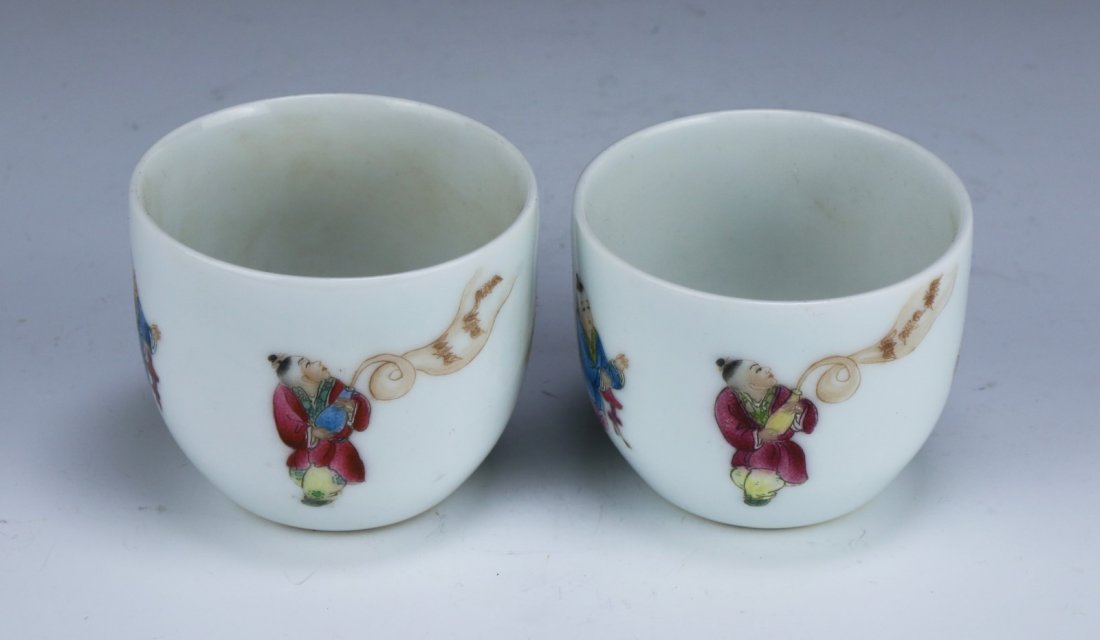 Pair Chinese Antique Famille Rose Porcelain Cups (1 of 5)