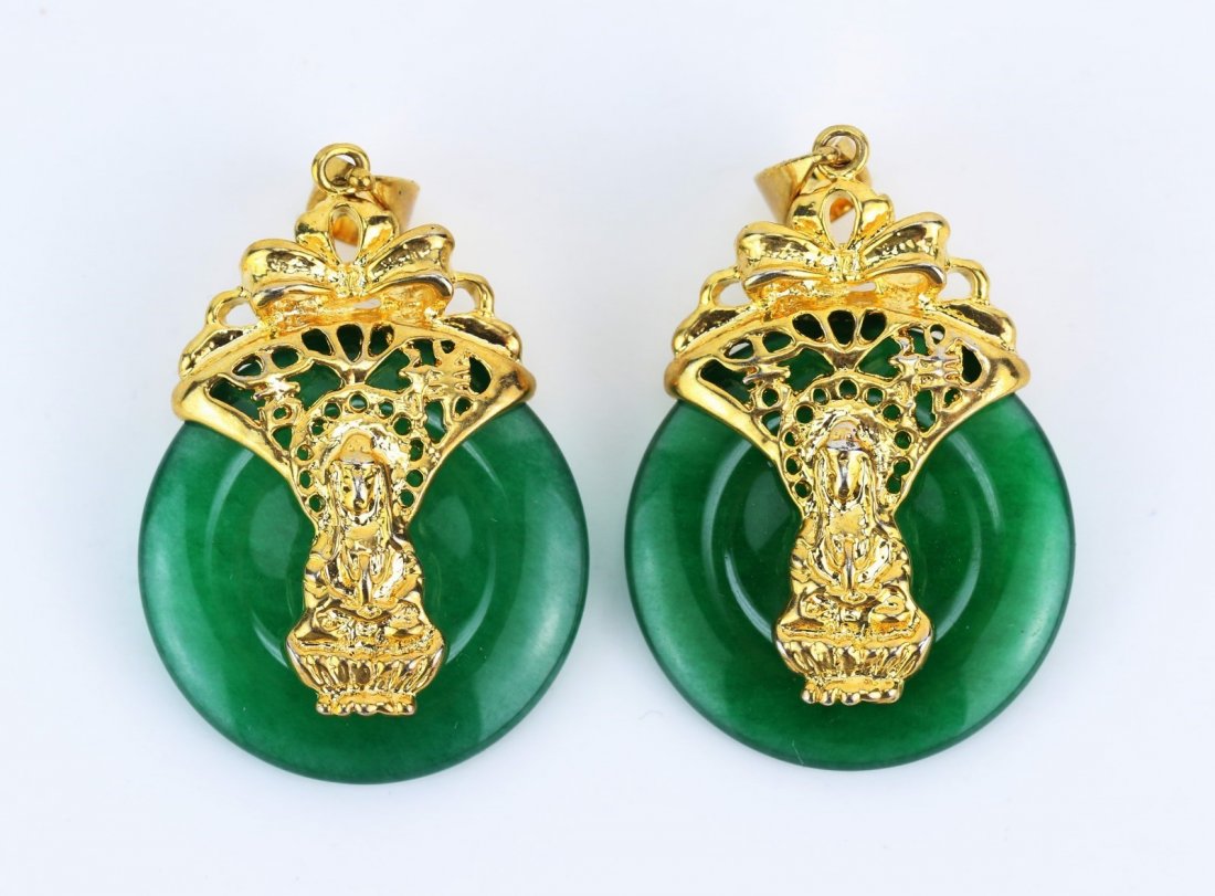 Two (2) Emerald Green Jadeite Pendants With 14K Gold (1 of 2)