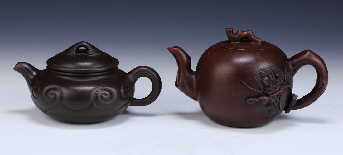 Two (2) Chinese Yixing Zisha Teapots: Two (2) Chinese Yixing Zisha Teapots; Size: L: 5-3/4" (Biggest)