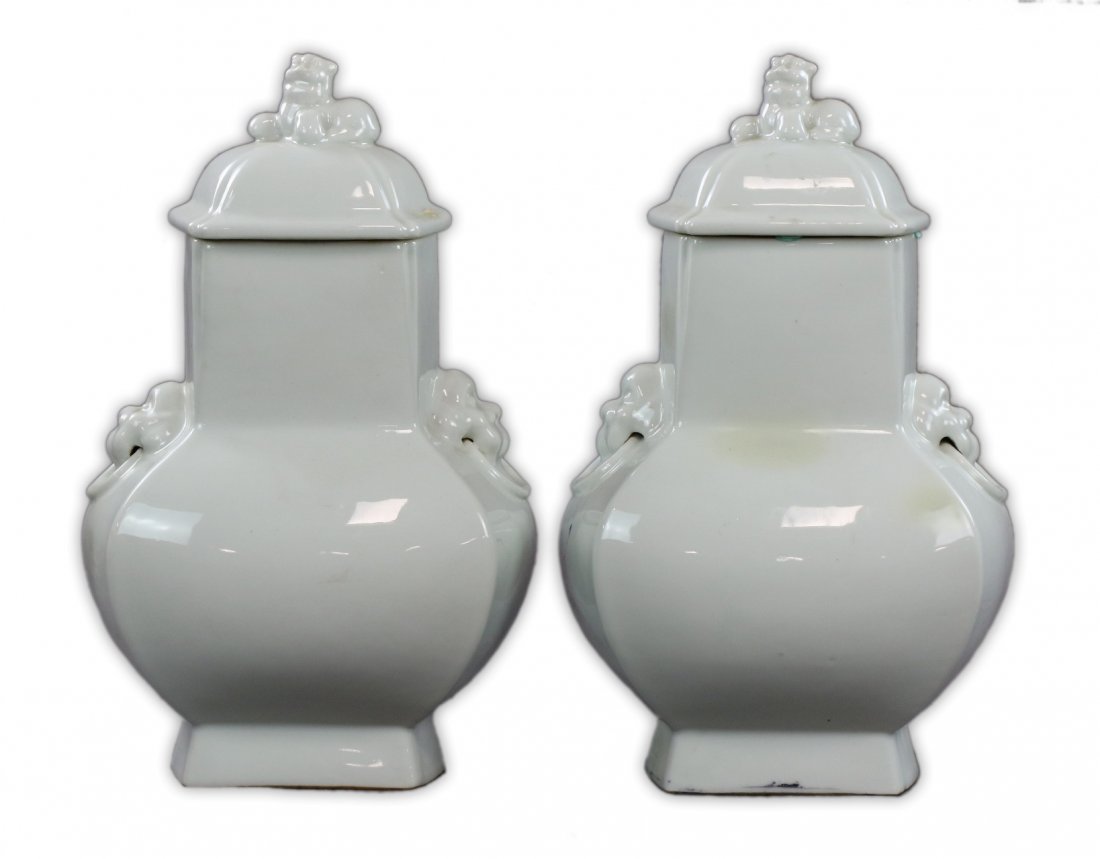 Pair Massive Chinese White Glazed Porcelain Lidded (1 of 3)
