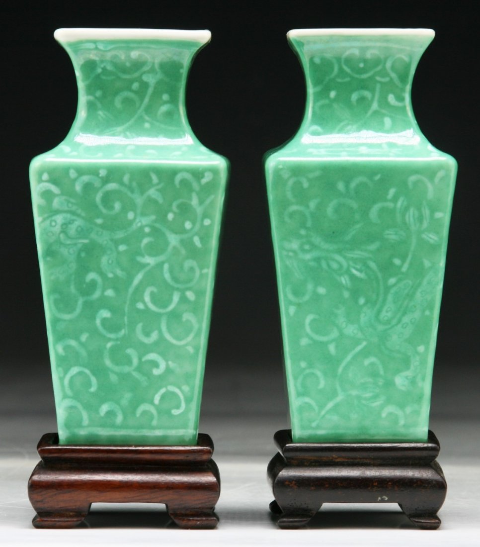 Pair Chinese Antique Blue Glazed Porcelain Vases (1 of 4)