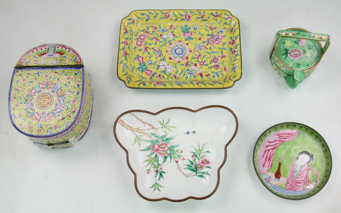 Five (5) Chinese Cloisonne On Bronze Items (1 of 2)