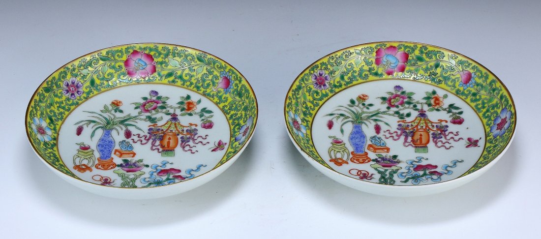 Pair Chinese Antique Famille Rose Porcelain Plates (1 of 4)