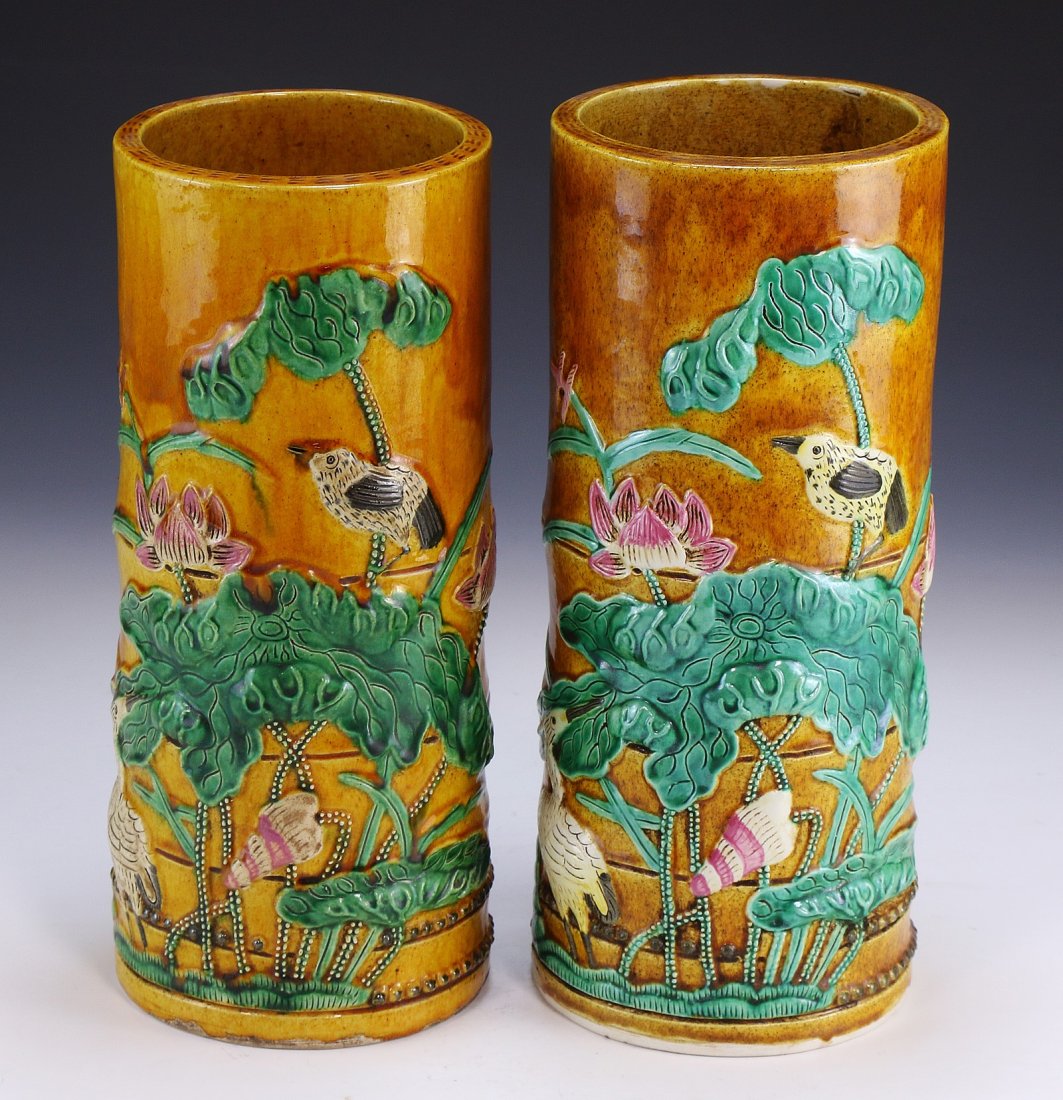A Chinese Antique Pair Of Porcelain Brush Pots (1 of 7)