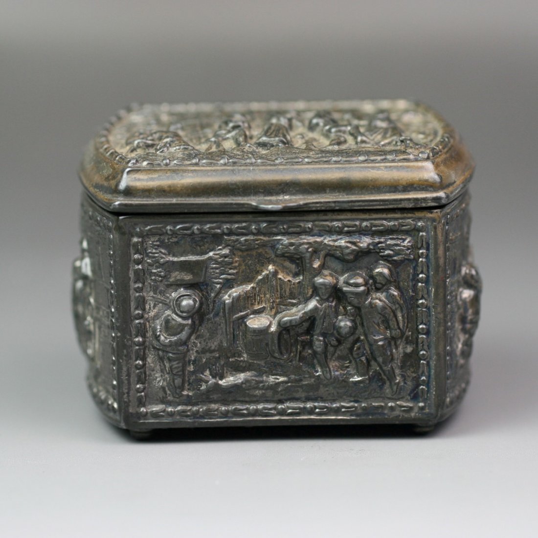 An Antique Swiss Pewter Jewelry Box: An Antique Swiss Pewter Jewelry Box: Antique Swiss Pewter Jewelry Box: 19Th Century; Size: W: 3" H: 2-1/8"
