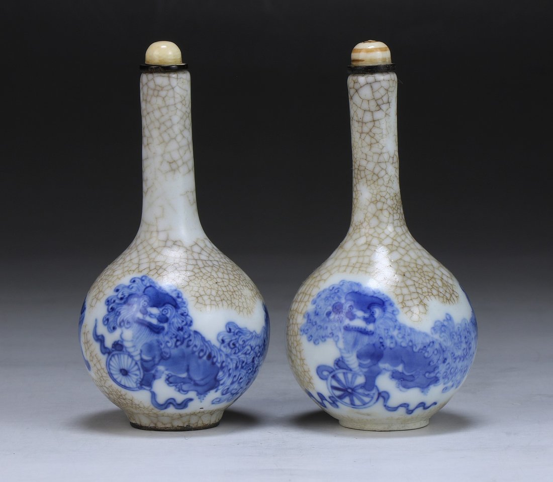 Pair Chinese Antique Blue & White Porcelain Snuff (1 of 4)