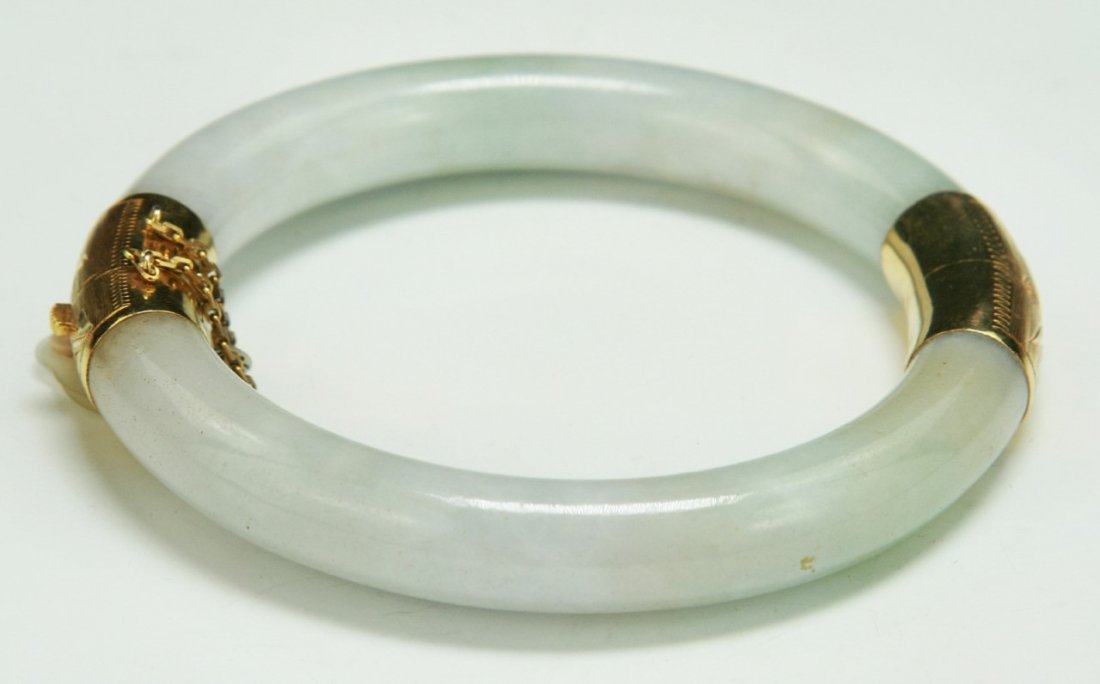 A Chinese Antique Jadeite Bangle, 14K Gold (1 of 3)
