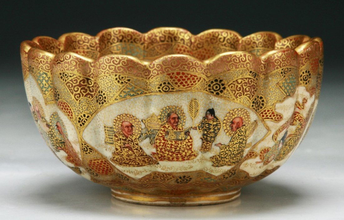A Japanese Antique Gilt Satsuma Porcelain Bowl: A Japanese Antique Gilt Satsuma Porcelain Bowl: Of 19Th Century; Size: D: 4-1/2"