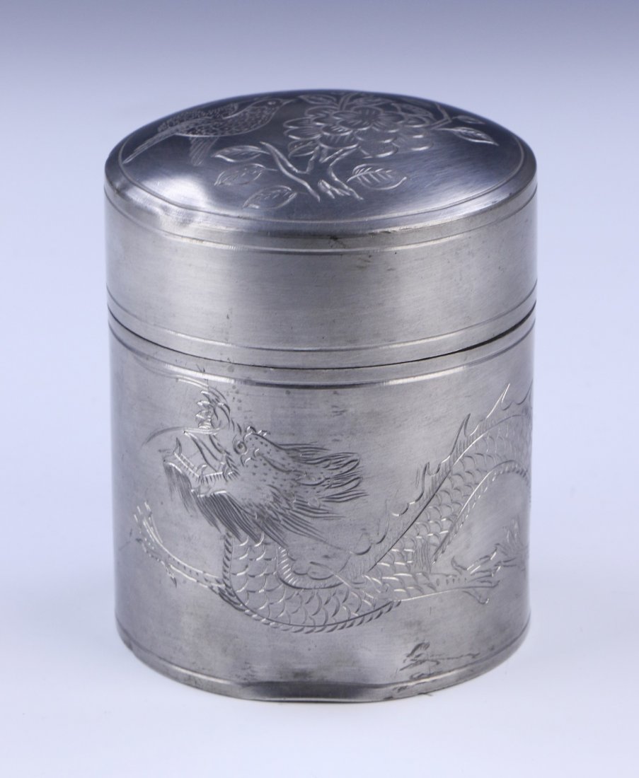 A Chinese Antique Lidded Pewter Tea Case (1 of 5)