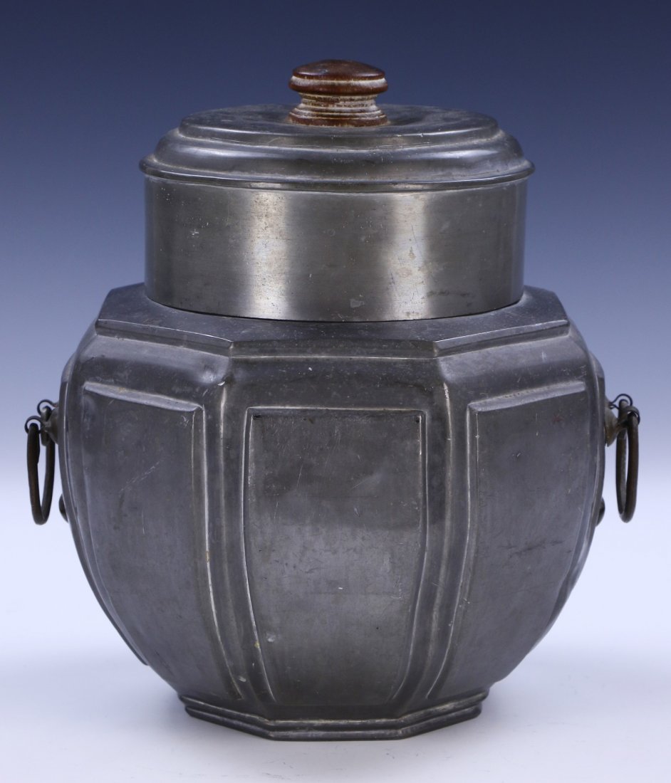 A Chinese Antique Lidded Pewter Lidded Case (1 of 6)