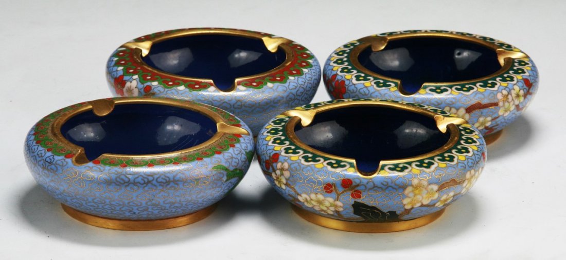 Four (4) Chinese Cloisonne Bronze Ash Trays (1 of 4)