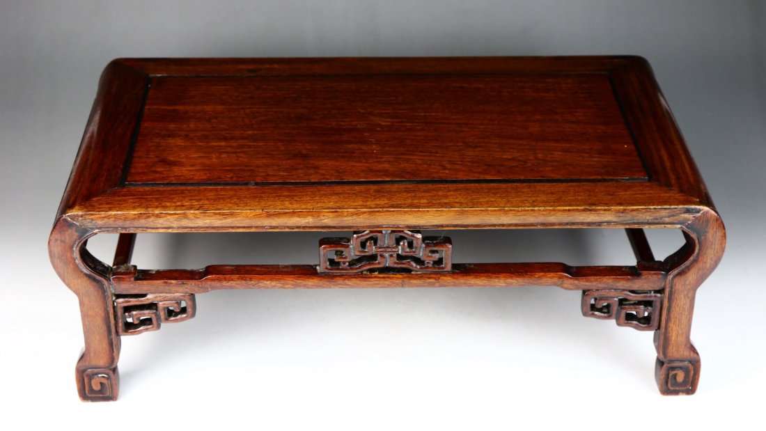 A Chinese Antique Rose Wood Carved Table: A Chinese Antique Rose Wood Carved Table; Size: L: 18"; W: 10-1/8"; H: 6-1/8"